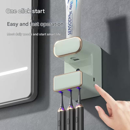 Automatic Toothpaste Dispenser with UVC Toothbrush Sterilizer & Holder - Wall Mounted, Rechargeable(Beige)