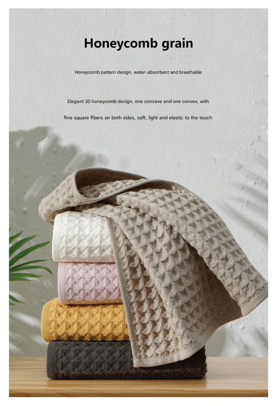 Luxurious 100% Cotton Waffle Weave Towel Set - 3-Piece Absorbent, Quick-Drying & Soft(Yellow)