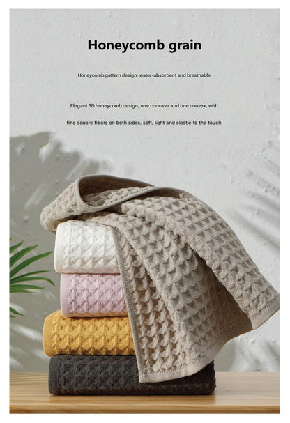 Luxurious 100% Cotton Waffle Weave Towel Set - 3-Piece Absorbent, Quick-Drying & Soft(Yellow)