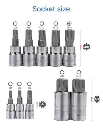 10-Piece M-Type Spline Bit Socket Set - Chrome Steel, Polished & Quenched for Durability with Storage Case(blue)