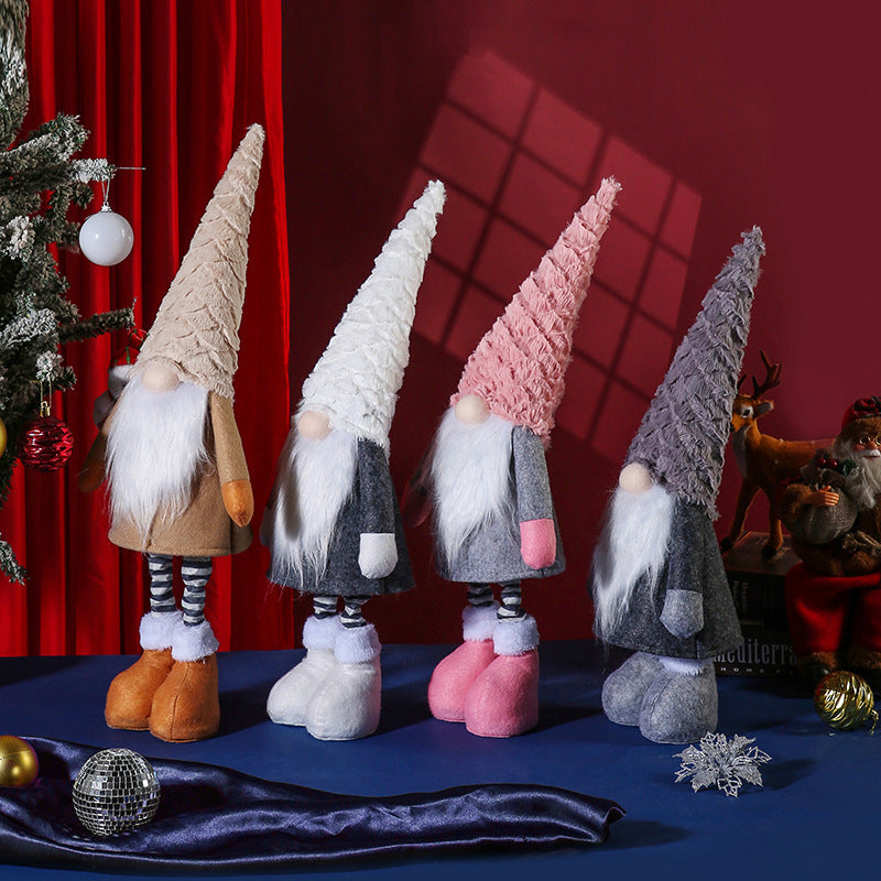 Retractable Leg Christmas Gnome Plush - Adjustable Standing Holiday Decoration(pink)