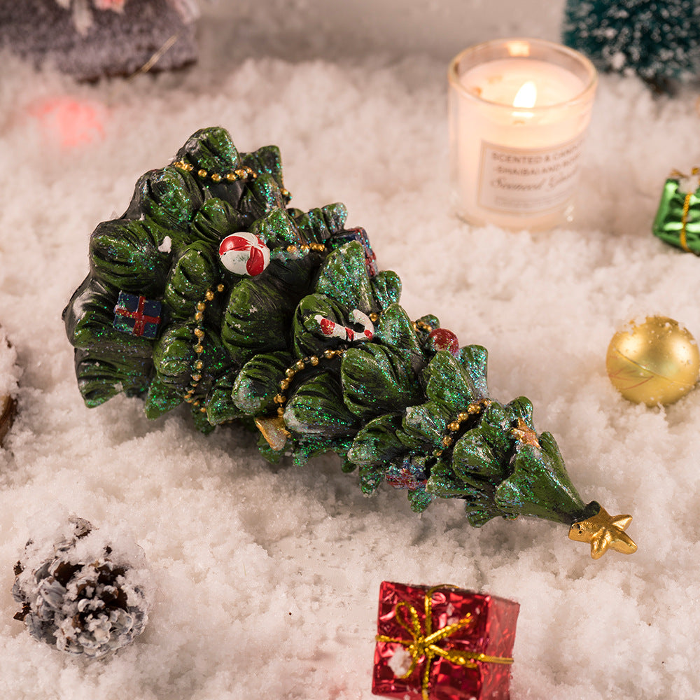 Miniature Decorated Christmas Tree Tabletop Ornament - Holiday Village Display Decoration(green)