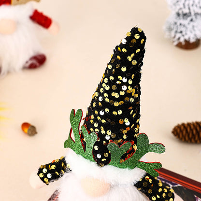 Light-Up Christmas Gnome Plush Doll with Sequin Hat & Antlers - Festive LED Tabletop Decoration(silver)