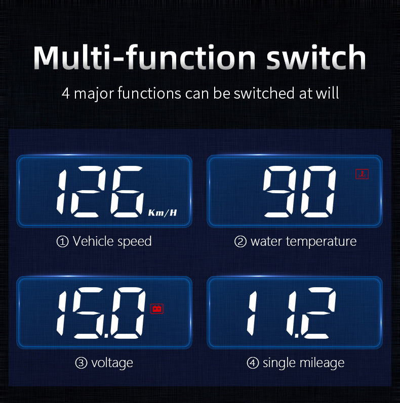 Compact OBD2 Car Head-Up Display (HUD) - Digital Speedometer with 5 Alarm Functions & Adaptive Brightness(black)