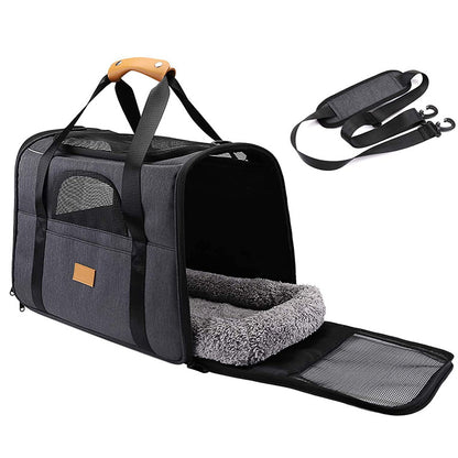 Foldable Soft-Sided Pet Carrier for Travel - Fits Cats & Small Dogs Under 6kg, with Removable Plush Bed & Shoulder Strap(pink)