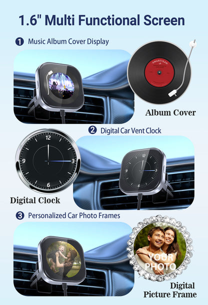 Wireless CarPlay Adapter with 1.6" Multi-Functional Screen, Car Diffuser & 360 Vent Clip(silver)