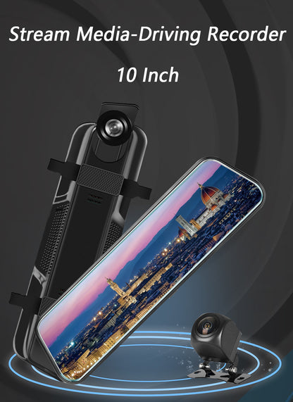 10-Inch Dual Lens Dash Cam Mirror - 1080P FHD Touch Screen Car DVR with Rear Camera, Night Vision & G-Sensor(black)
