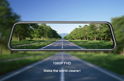 10-Inch Dual Lens Dash Cam Mirror - 1080P FHD Touch Screen Car DVR with Rear Camera, Night Vision & G-Sensor(black)