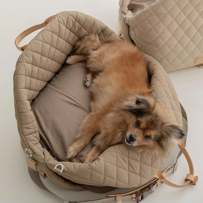 Luxury Quilted 2-in-1 Pet Travel Carrier & Car Booster Seat for Small Dogs(Pink)