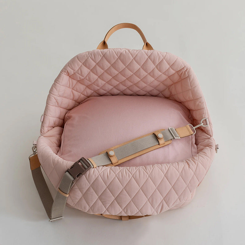 Luxury Quilted 2-in-1 Pet Travel Carrier & Car Booster Seat for Small Dogs(Pink)