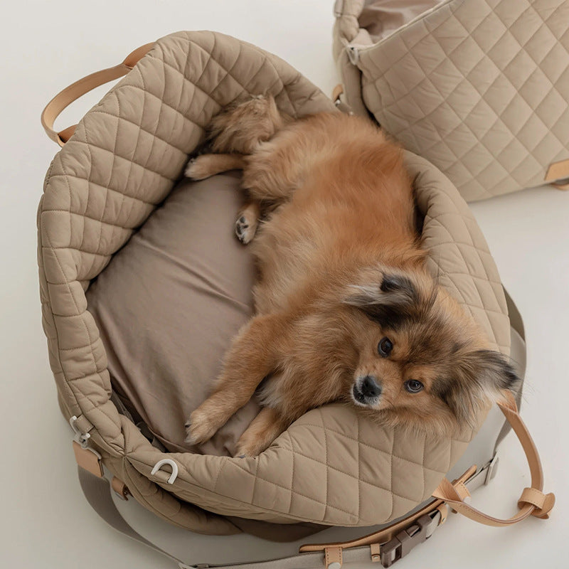 Luxury Quilted 2-in-1 Pet Travel Carrier & Car Booster Seat for Small Dogs(Camel)