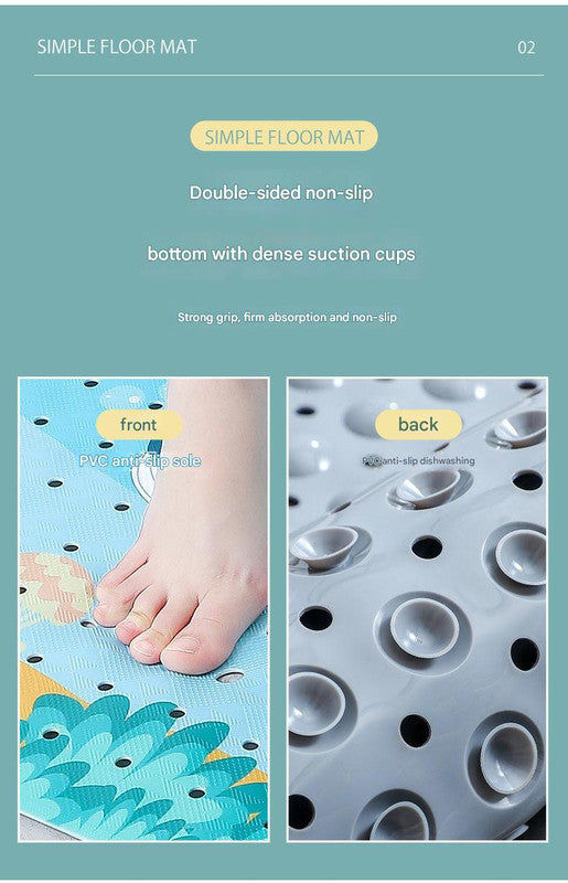 Non-Slip PVC Bath & Shower Mat with Suction Cups and Drainage Holes - Cartoon Ocean Theme(Blue Whale)