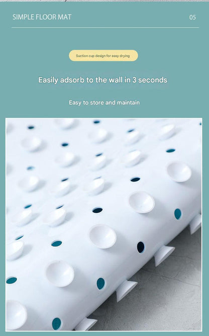 Non-Slip PVC Bath & Shower Mat with Suction Cups and Drainage Holes - Cartoon Ocean Theme(Dark-haired Mermaid)