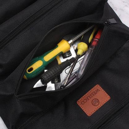 Heavy-Duty Canvas Tool Roll Up Bag & Organizer Tote - Multi-Pocket Wrench & Tool Pouch(Blue)