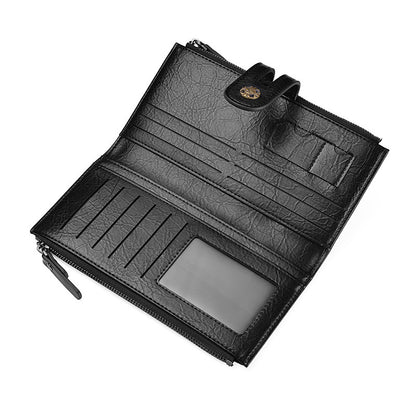 Coffee Men's Vintage PU Leather Long Wallet - High Capacity Dual Zipper Clutch with Phone & Card Slots