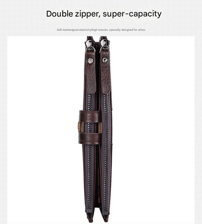 Brown Men's Vintage PU Leather Long Wallet - High Capacity Dual Zipper Clutch with Phone & Card Slots