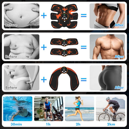 Black and Orange Ultimate EMS Muscle Stimulator Kit - USB Rechargeable Abdominal & Full Body Toner for Abs, Arms, and Glutes