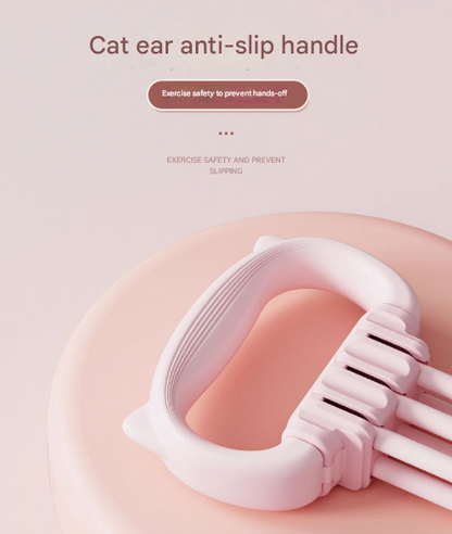 Green Adjustable Resistance Chest Expander with 6 Levels - Cute Cat Ear Puller for Full Body Workout