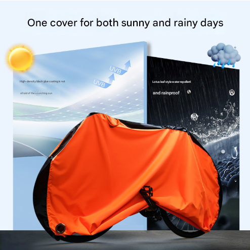 Size M Black And Orange All-Weather 210D Bicycle Cover - Waterproof & UV-Proof Outdoor Bike Protector with Lock Hole & Storage Bag