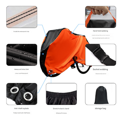 Size L Black And Orange All-Weather 210D Bicycle Cover - Waterproof & UV-Proof Outdoor Bike Protector with Lock Hole & Storage Bag