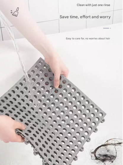 White And Grey DIY Interlocking Non-Slip Floor Tiles - 18-Pack PVC Drainage Mat for Shower & Bathroom Safety