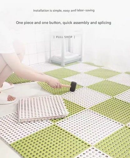 White And Grey DIY Interlocking Non-Slip Floor Tiles - 18-Pack PVC Drainage Mat for Shower & Bathroom Safety