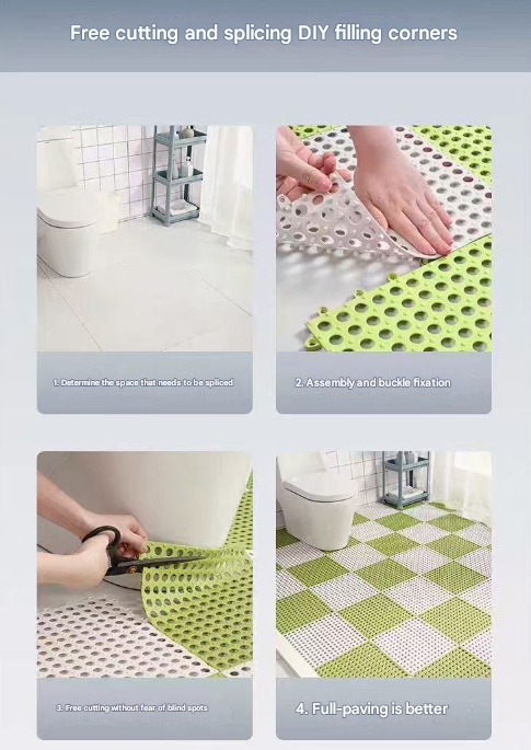 White And Yellow DIY Interlocking Non-Slip Floor Tiles - 18-Pack PVC Drainage Mat for Shower & Bathroom Safety