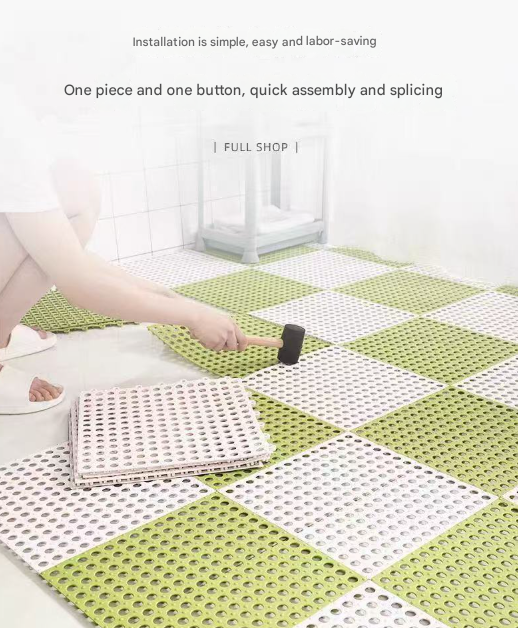 Sky Blue And White DIY Interlocking Non-Slip Floor Tiles - 12-Pack PVC Drainage Mat for Shower & Bathroom Safety