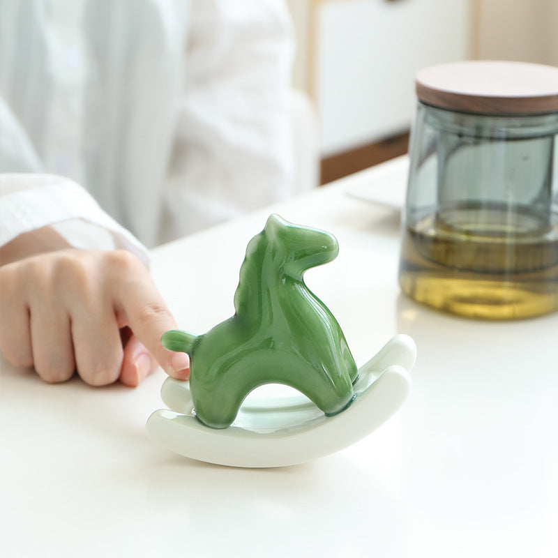 Pink Modern Ceramic Rocking Horse Ornament - Cute Porcelain Figurine for Desk & Shelf Decor