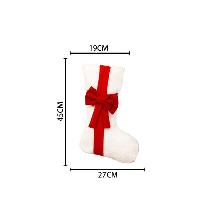 2 Pcs Red Stitching Green Bow Luxurious Velvet Christmas Stocking with Elegant Bow - Large 45cm Holiday Mantel Decoration