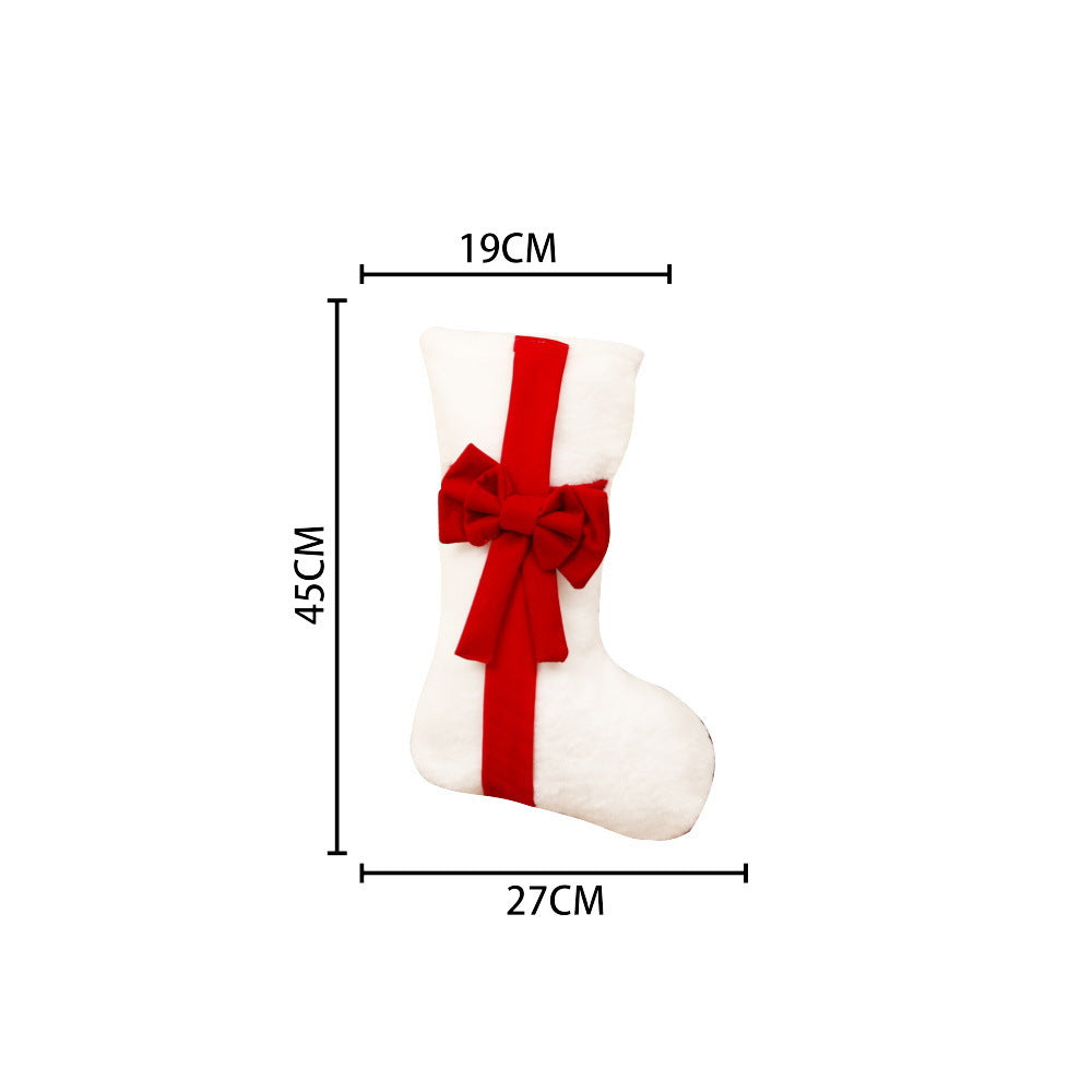 2 Pcs Red Stitching Red Bow Luxurious Velvet Christmas Stocking with Elegant Bow - Large 45cm Holiday Mantel Decoration