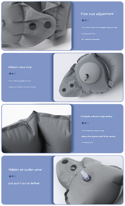 Blue Press-Pump Inflatable Travel Pillow - Ultra-Lightweight Ergonomic 360° Neck Support
