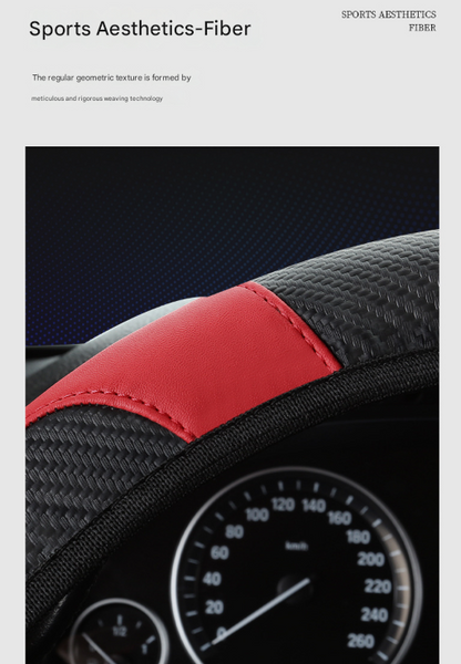 2-Pack (Type A + Type B) Brown And Black Sporty Carbon Fiber Leather Steering Wheel Cover - Universal 38cm Easy-Fit Elastic Grip