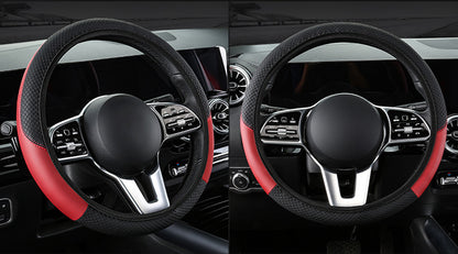 2-Pack (Type A + Type B)Black Sporty Carbon Fiber Leather Steering Wheel Cover - Universal 38cm Easy-Fit Elastic Grip