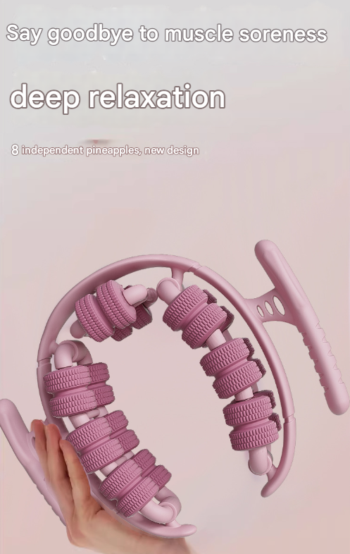 Pink 360°Wrap-Around Muscle Roller - 28-Wheel Massager for Legs, Arms & Calves