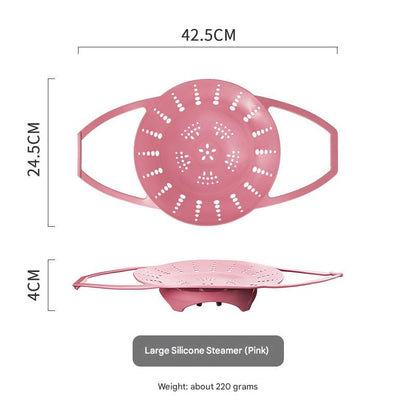 Large Pink Flexible Silicone Steamer Basket with Heat-Resistant Handles - Food-Grade Vegetable Steamer Insert for Pots & Pans
