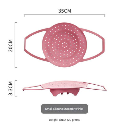 Small Pink Flexible Silicone Steamer Basket with Heat-Resistant Handles - Food-Grade Vegetable Steamer Insert for Pots & Pans