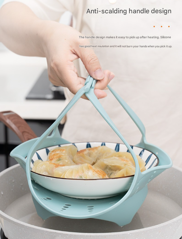 Small Pink Flexible Silicone Steamer Basket with Heat-Resistant Handles - Food-Grade Vegetable Steamer Insert for Pots & Pans