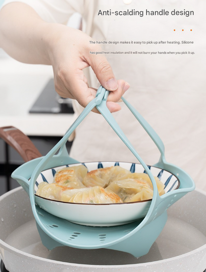 Small Pink Flexible Silicone Steamer Basket with Heat-Resistant Handles - Food-Grade Vegetable Steamer Insert for Pots & Pans