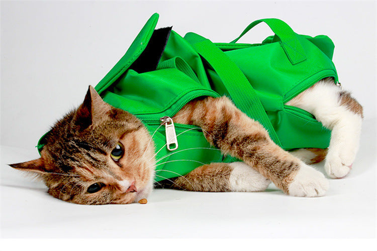 Size S Green Multi-Functional Cat Grooming Bag - Anti-Scratch Restraint Pouch for Nail Trimming and Vet Visits