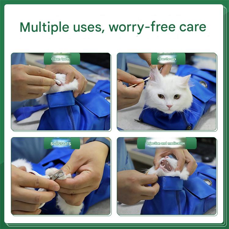 Size S Orange Multi-Functional Cat Grooming Bag - Anti-Scratch Restraint Pouch for Nail Trimming and Vet Visits