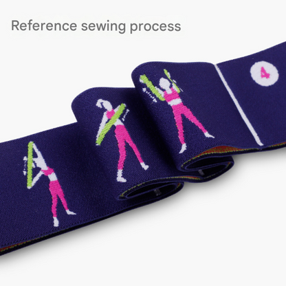 Dark Blue Instructional Yoga Stretch Strap with Embroidered Pose Guide - 11-Loop Flexibility Band