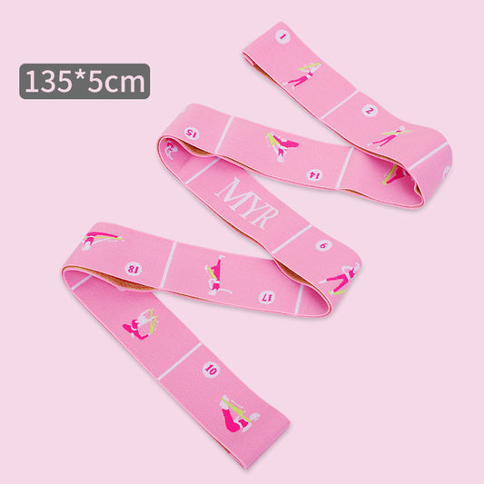 Pink Instructional Yoga Stretch Strap with Embroidered Pose Guide - 11-Loop Flexibility Band