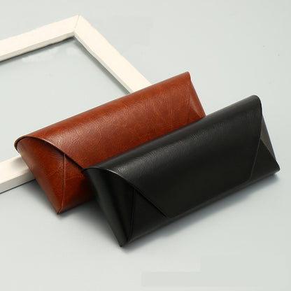 2 Pcs Brown Vintage Style PU Leather Eyewear Case - Protective Hard Shell with Soft Lining