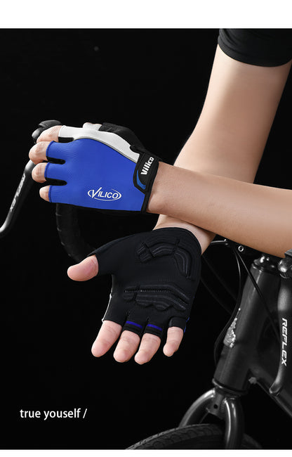 Size M Red Padded Half-Finger Cycling Gloves - Breathable Shock-Absorbing Workout Gloves for Gym & Fitness