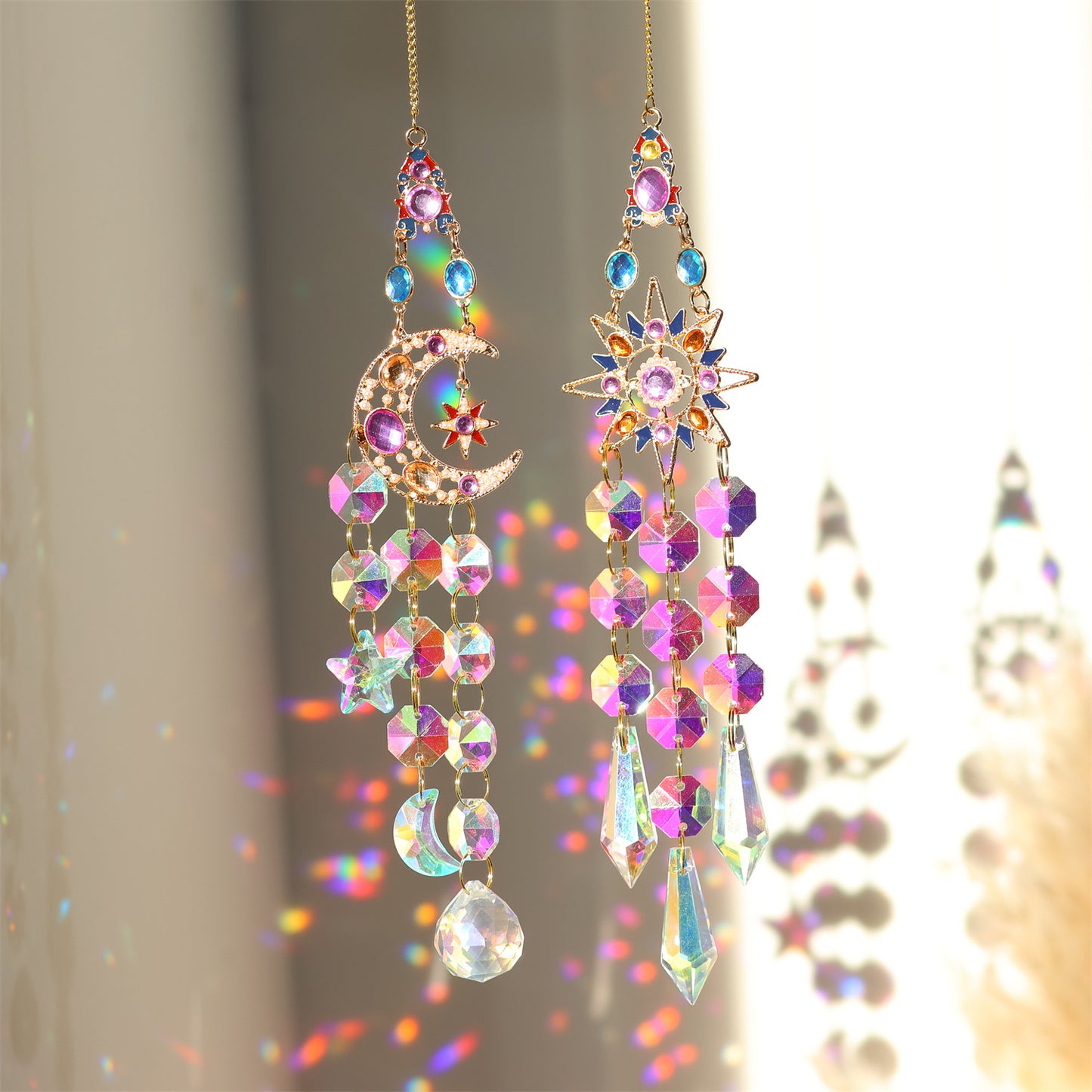 Colorful Dazzling Celestial Crystal Suncatcher - Moon Shape Rainbow Maker Window Hanging Ornament