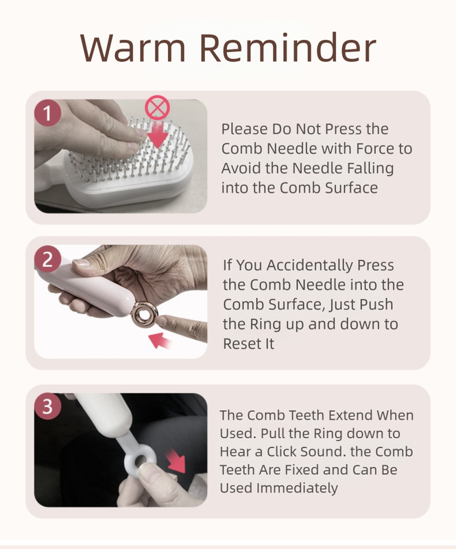 White Innovative Self-Cleaning Cushion Hairbrush - Retractable Bristle Detangling & Scalp Massager