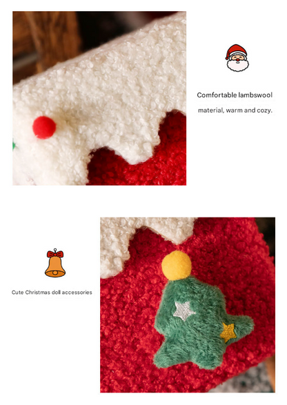 Red and White Luxe Plush Christmas Gift Box - Decorative Holiday Treat Box with Snowy Trim
