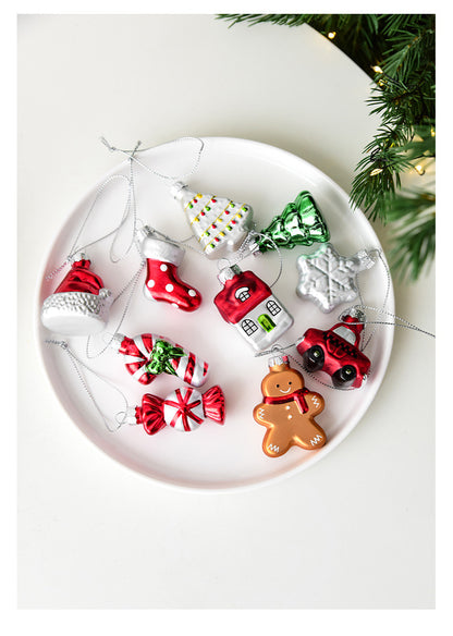 Style C Colorful Dainty Miniature Glass Christmas Ornament Set - 6pc Micro Holiday Characters