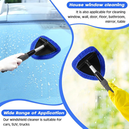 Green Car Windshield Cleaner Tool, Inside with 4 Reusable and Washable Microfiber Pads and Extendable Handle, Moisture Removal Tool